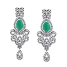 5.65 CtwVS/SI1 Emerald And Diamond 14K White Gold Dangling Earrings( ALL DIAMOND ARE LAB GROWN )