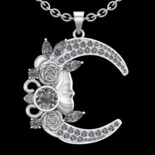6.35 Ctw VS/SI1 Diamond 14K White Gold Vintage style Skull moon necklace (ALL DIAMOND ARE LAB GROWN