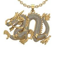 2.50 Ctw VS/SI1 Diamond 14K Yellow Gold Chinese Zodiac Sign Dragon Pendant Necklace ALL DIAMOND ARE