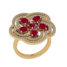 3.51 Ctw VS/SI1 Ruby and Diamond 14K Yellow Gold Engagement Ring (ALL DIAMOND ARE LAB GROWN)