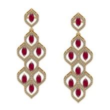5.75 CtwVS/SI1 Ruby And Diamond 14K Yellow Gold Dangling Earrings( ALL DIAMOND ARE LAB GROWN )