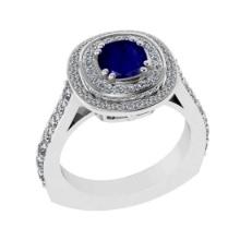 1.55 Ctw VS/SI1 Blue Sapphire and Diamond 14K White Gold Engagement Ring(ALL DIAMOND ARE LAB GROWN)