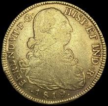 1819 Colombia .7615oz Gold 8 Escudos LIGHTLY CIRCU