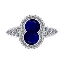 2.16 Ctw I2/I3 Blue Sapphire And Diamond 14K White Gold Engagement Ring
