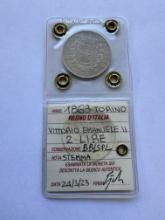 1863 ITALY 2 LIRE COIN - VITTORIO EMANUELE II