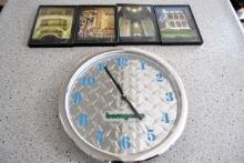 Advertising wall clock and small pictures