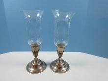 FBR Taunton, Mass. Silverplate on Copper 12 1/2" Candlesticks w/Etched Floral Foliage
