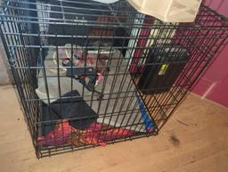 (DR) LOT OF DOG ITEMS INCLUDING LARGE METAL CRATE (APPROXIMATE DIMENSIONS - 30" H X 42" W X 28" D),
