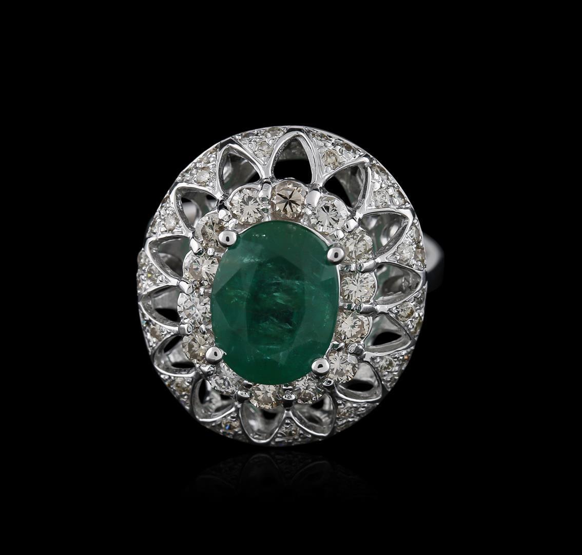 14KT White Gold 2.60 ctw Emerald and Diamond Ring