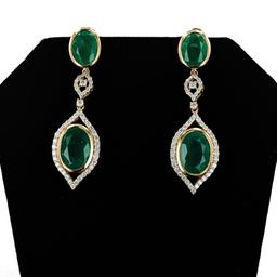 17.44 ctw Emerald and 1.55 ctw Diamond 18K Yellow Gold Dangle Earrings
