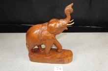 Vtg Solid Teak Wood Hand Carved runk Up Elephant Statue