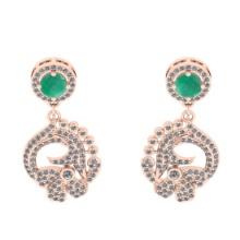2.05 Ctw VS/SI1 Emerald And Diamond 14K Rose Gold Dangling Earrings DIAMOND ARE LAB GROWN DIAMOND