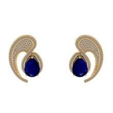 8.25 CtwVS/SI1 Blue Sapphire And Diamond 14K Yellow Gold Stud Earrings ( ALL DIAMOND ARE LAB GROWN )