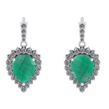 4.65 Ctw VS/SI1 Emerald And Diamond 14K White Gold Dangling Earrings (ALL DIAMOND ARE LAB GROWN )