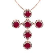12.72 Ctw VS/SI1 Ruby And Diamond 14K Rose Gold Necklace (ALL DIAMOND ARE LAB GROWN )