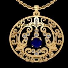 0.60 Ctw VS/SI1 Blue sapphire and Diamond 14K Yellow Gold necklace (ALL DIAMOND ARE LAB GROWN )
