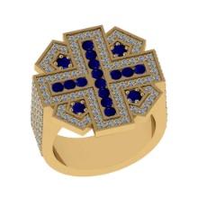2.03 Ctw VS/SI1 Blue Sapphire and Diamond 14K Yellow Gold Vintage Style Ring (ALL DIAMOND ARE LAB GR