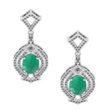 6.20 Ctw VS/SI1 Emerald And Diamond 14K White Gold Dangling Earrings (ALL DIAMOND ARE LAB GROWN )