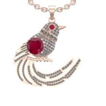4.56 Ctw VS/SI1 Ruby and Diamond 14K Rose Gold Fly Bird Necklace (ALL DIAMOND ARE LAB GROWN )