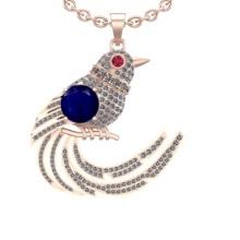 4.56 Ctw VS/SI1 Blue Sapphire and Diamond 14K Rose Gold Fly Bird Necklace (ALL DIAMOND ARE LAB GROWN
