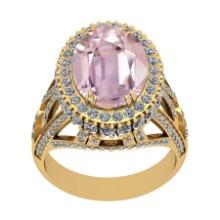 8.84 Ctw VS/SI1 Kunzite and Diamond 14K Yellow Gold Engagement Ring (ALL DIAMOND ARE LAB GROWN)