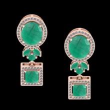 7.44 Ctw VS/SI1 Emerald and Diamond 14K Rose Gold Dangling Earrings (ALL DIAMOND ARE LAB GROWN )