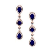 4.93 CtwVS/SI1 Blue Sapphire And Diamond 14K Rose Gold Dangling Earrings( ALL DIAMOND ARE LAB GROWN