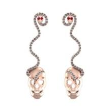 0.75 Ctw VS/SI1 Ruby and Diamond 10K Rose Gold Skull Earrings (ALL DIAMOND ARE LAB GROWN )