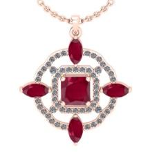 2.25 Ctw VS/SI1 Ruby And Diamond 14K Rose Gold Necklace (ALL DIAMOND ARE LAB GROWN )