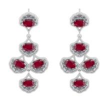 9.20 CtwVS/SI1 Ruby And Diamond 14K White Gold Dangling Earrings( ALL DIAMOND ARE LAB GROWN )