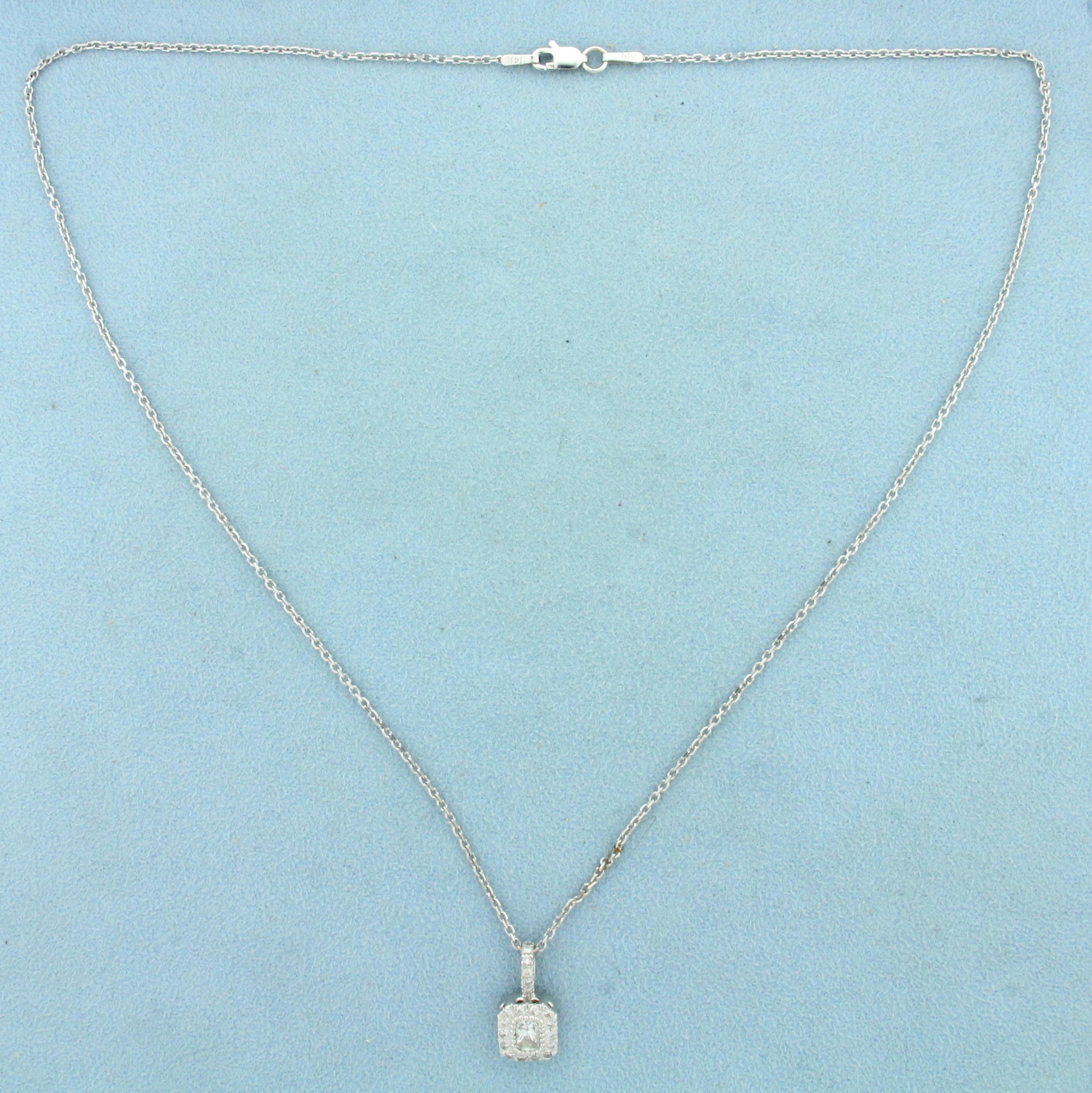 3/4ct Tw Radiant Diamond Pendant On Cable Link Chain In 14k White Gold