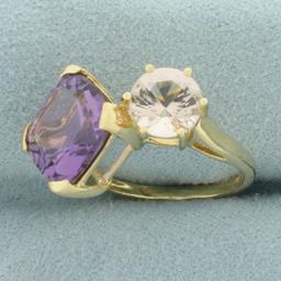 Morganite And Amethyst Toi Et Moi Ring In 14k Yellow Gold