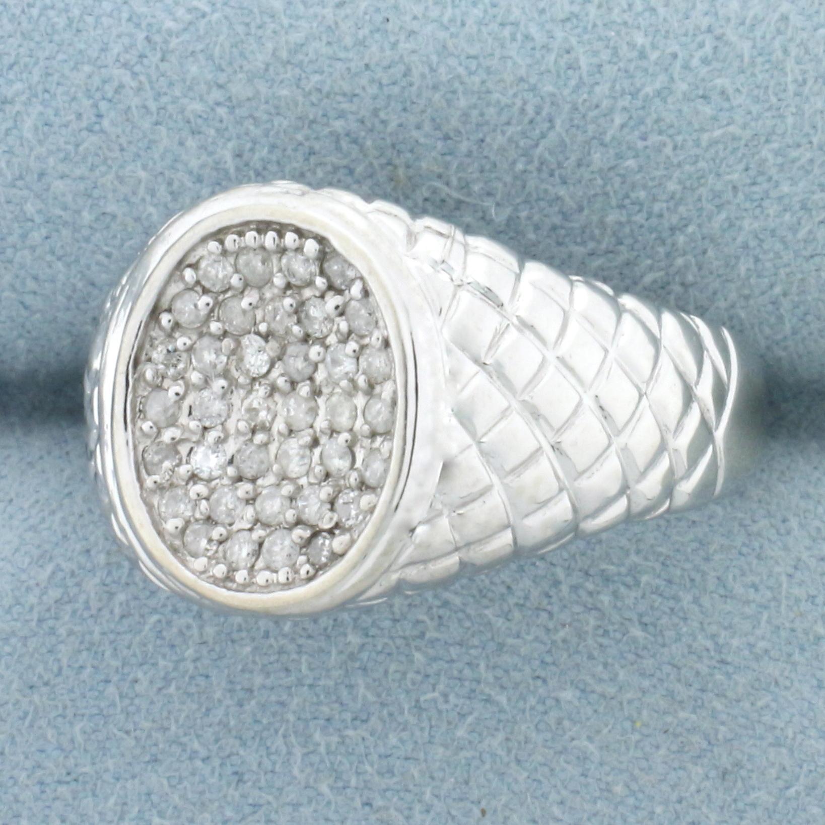 Quilted Design Pave Set Diamond Ring In 10k White Gold