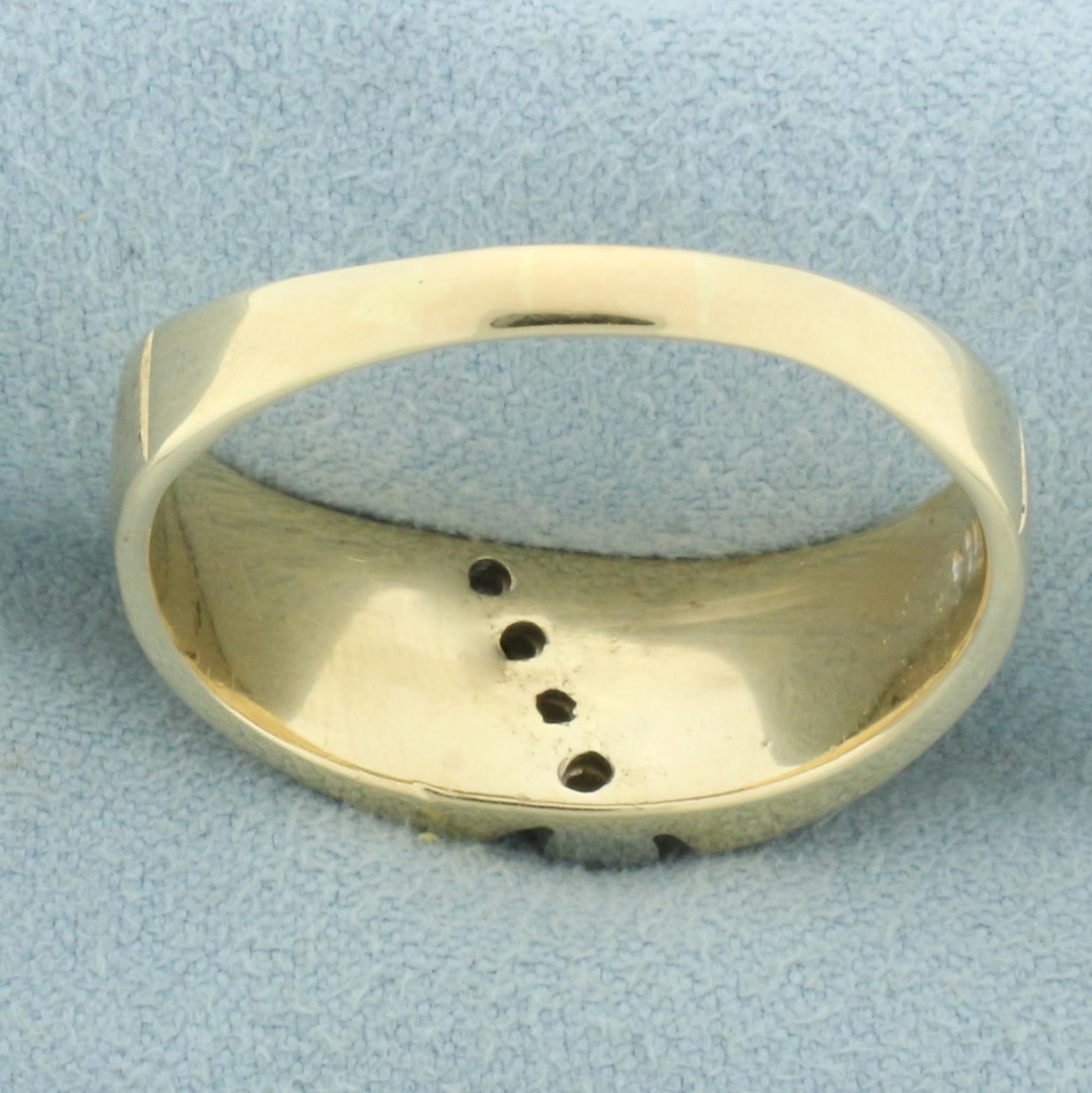 Mens Brushed Finish Diamond Gold Ring In 14k Yellow Gold