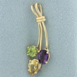 Peridot, Amethyst And Citrine Pendant In 14k Yellow Gold