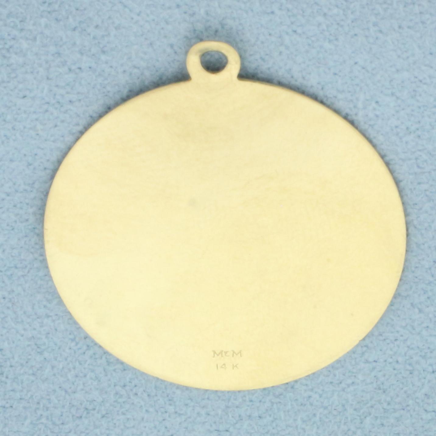 Happy 25 Anniversary Medallion Pendant Or Charm In 14k Yellow Gold