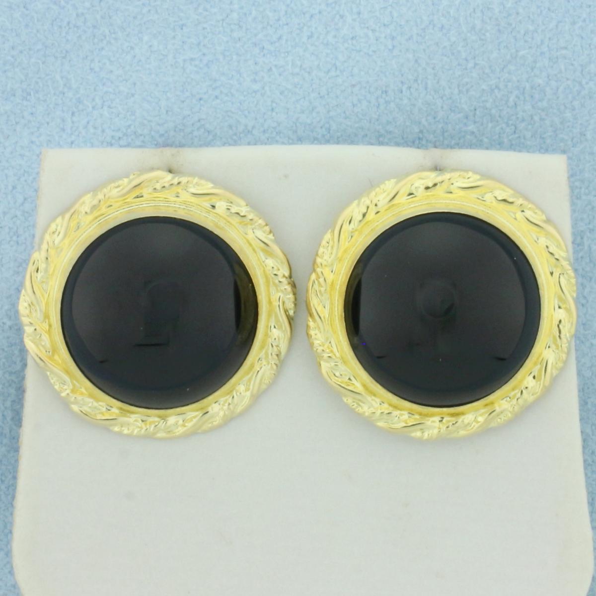 Onyx Statement Button Earrings In 14k Yellow Gold