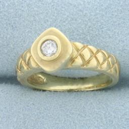 Quilted Design Diamond Ring In 14k Yellow Gold