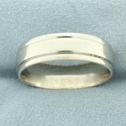 Men's Banded Edge Wedding Band Ring In 14k White Gold
