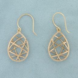 Wire Cage Teardrop Dangle Earrings In 14k Rose Gold