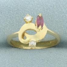 Italian Made Ruby And Diamond Ring In 18k Yellow Gold