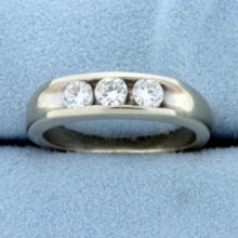 Mens 3/4ct Tw Diamond Three Stone Wedding Or Anniversary Ring In 14k White Gold