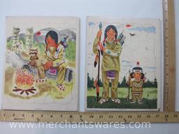 Two Playskool Golden Press Inc. Press Tray Puzzles, Two Indians 80-6A, 80-6D, 12 oz