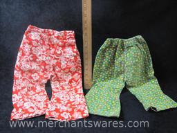 Two Pairs of Vintage Children's Flower Printed Corduroy Pants, Green 2T and Red 3T, 7 oz