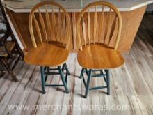 Pair of Oak Rotating Bar Stools, 24" Seat Height