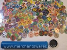 Large Tube of Assorted POGS and Slammers including Flintstones, Popeye, Imperial Slammer Jammers and