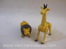 Two Vintage Fisher Price Zoo Animals: Giraffe and Lion, see pictures for condition AS IS, 4 oz