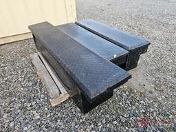 ALUMINUM CROSSOVER TOOL BOX, (2) TRUCK BED SIDE TOOL BOXES