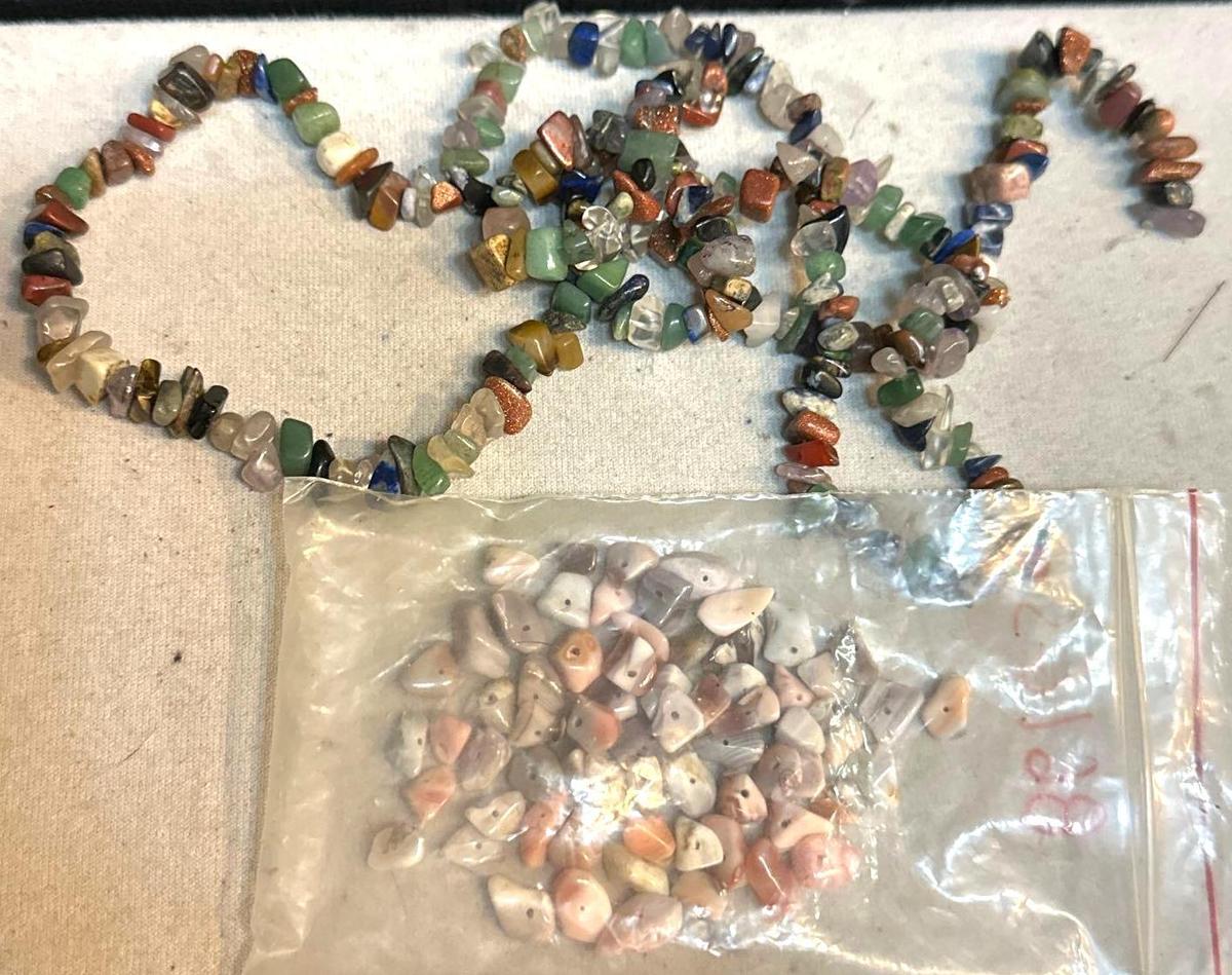 Bag of Agate and Shell Beads Drilled and Ready for Necklace