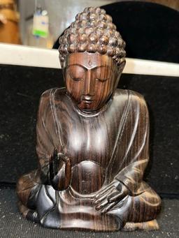 Sitting Carved Rosewood Buddah 8" Tall